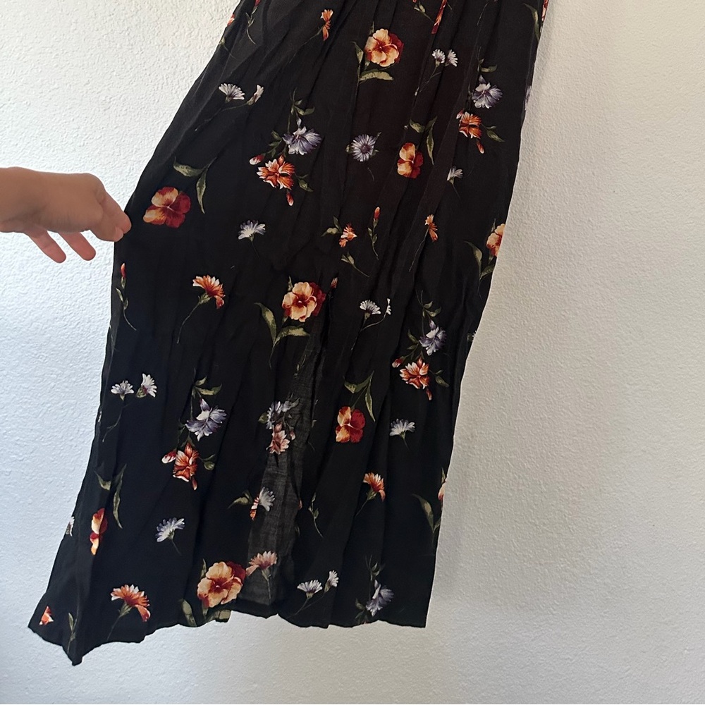 Vintage Cristin Stevens Black Floral Sleeveless Flowy Summer Maxi Dress Tie Up - Picture 4 of 5